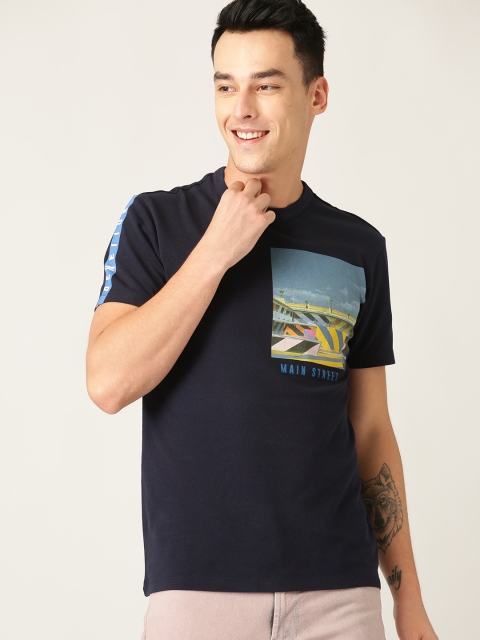 

United Colors of Benetton Men Navy Blue Printed Round Neck T-shirt