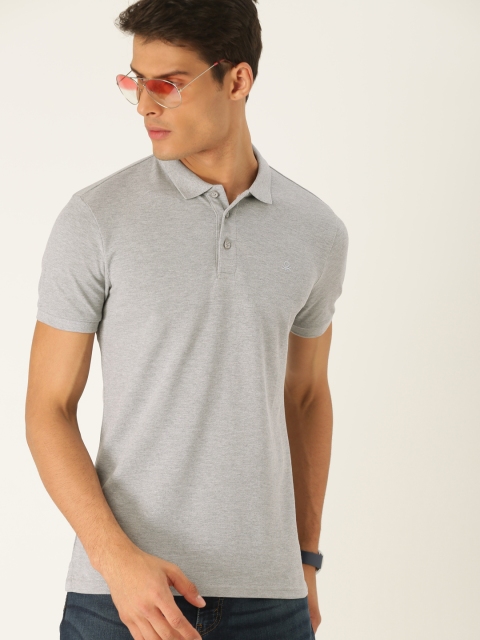 

United Colors of Benetton Men Grey Solid Polo Collar T-shirt