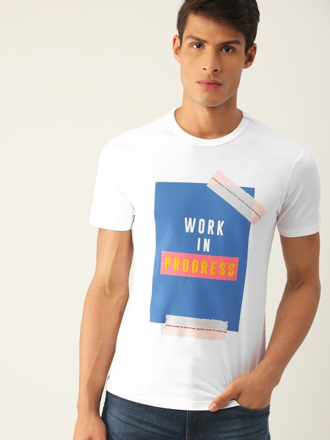 

United Colors of Benetton Men White Printed Round Neck Pure Cotton T-shirt