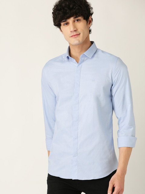 

United Colors of Benetton Men Blue Slim Fit Solid Casual Shirt