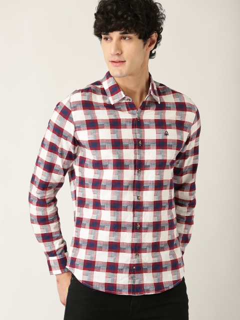 

United Colors of Benetton Men White & Navy Slim Fit Checked Casual Shirt