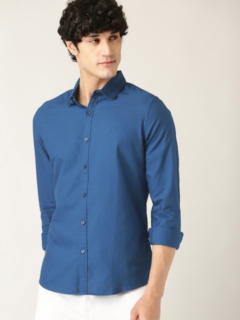 

United Colors of Benetton Men Teal Blue Slim Fit Solid Casual Shirt