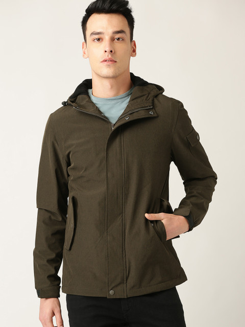 

United Colors of Benetton Men Olive Green Hooded Tailored Jacket