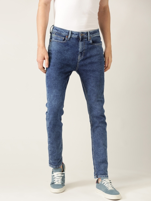 

United Colors of Benetton Men Blue Carrot Fit Mid-Rise Acid Wash Stretchable Jeans
