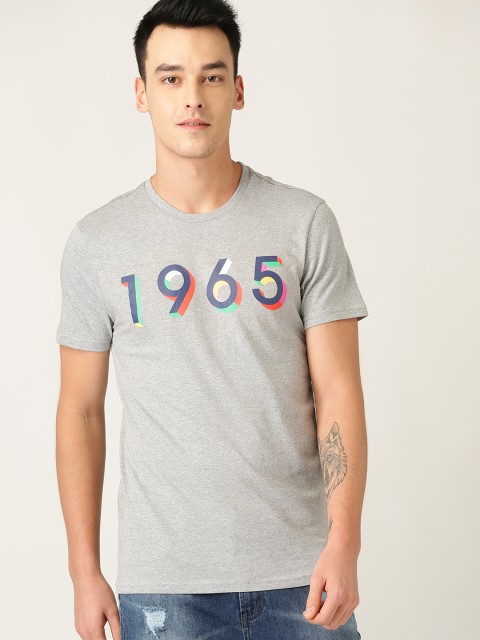 

United Colors of Benetton Men Grey Melange Printed Detail Round Neck T-shirt