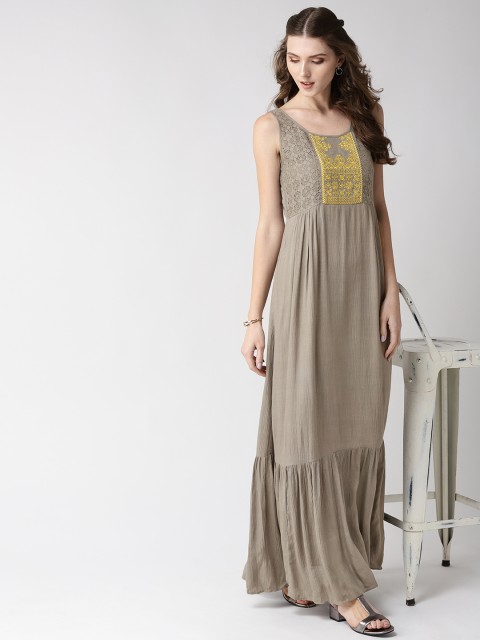 

Taurus Women Grey Solid Tiered Maxi Dress