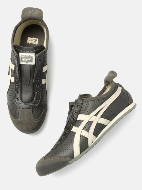 

Onitsuka Tiger Unisex Grey & Cream-Coloured Mexico 66 Leather Slip-on Sneakers