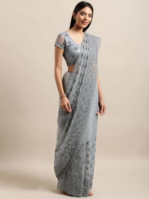 

Aasvaa Grey Embroidered Net Saree