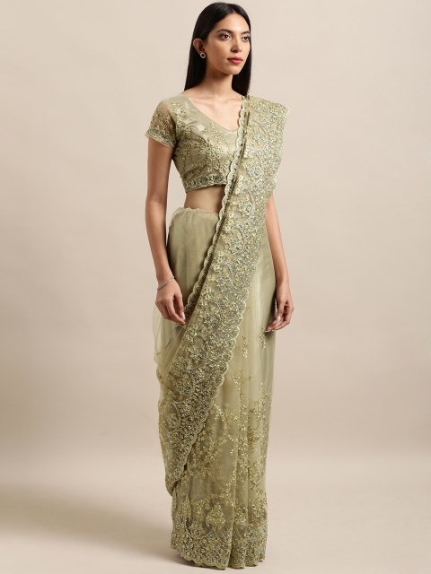 

Aasvaa Green Embroidered Net Saree