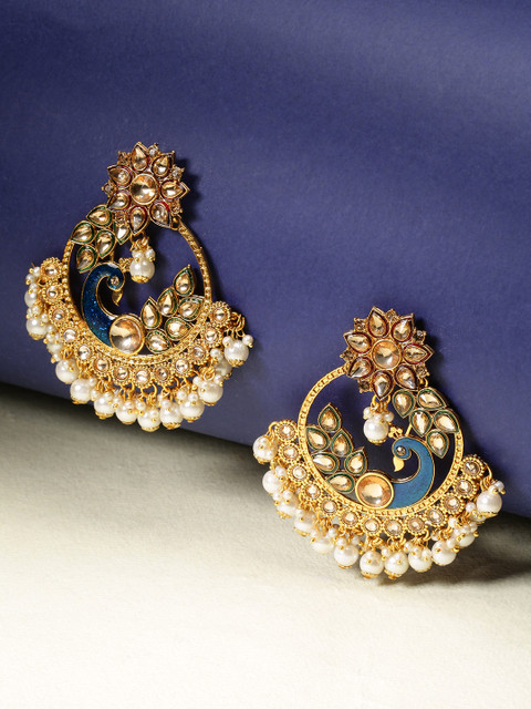 

Priyaasi Blue Gold-Plated Handcrafted Peacock Shaped Drop Earrings