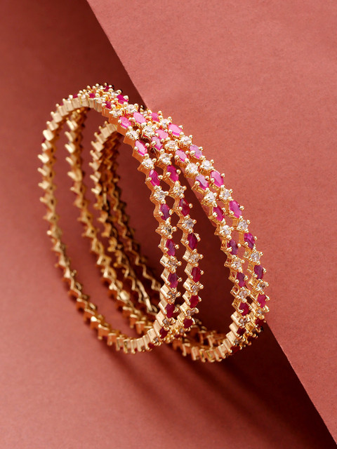 

Priyaasi Set of 4 Pink Gold-Plated Stone-Studded Handcrafted Bangles