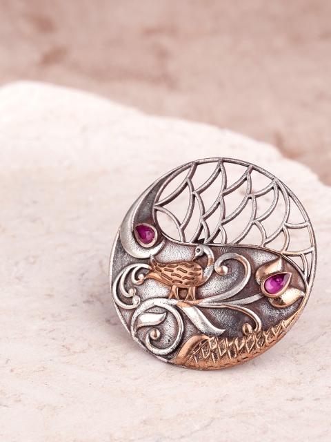 

Priyaasi Gold-Toned Silver-Plated Stone-Studded Handcrafted Adjustable Finger Ring