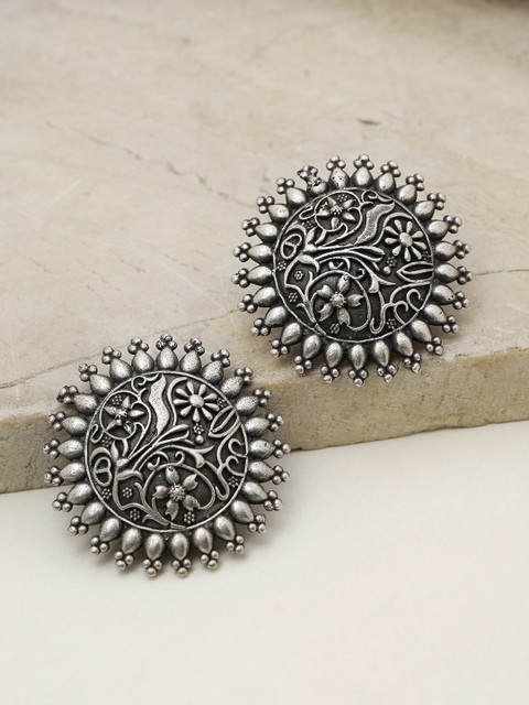 

Priyaasi Oxidised Silver-Plated Textured Oversized Studs