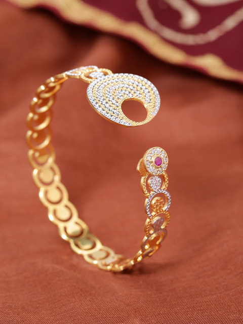 

Priyaasi Silver-Toned Gold-Plated Textured Handcrafted Bangle-Style Bracelet