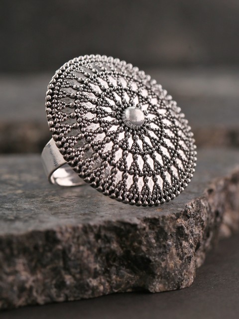

Priyaasi Oxidised Silver-Plated Textured Adjustable Ring