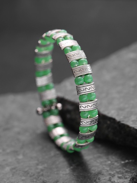 

Priyaasi Green Silver-Plated Beaded Handcrafted Cuff Bracelet