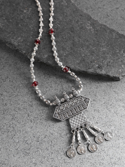 

Priyaasi Maroon Silver-Plated Beaded Oxidised Necklace