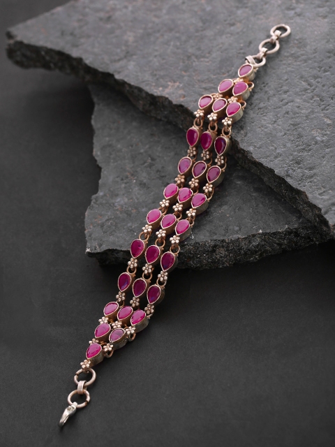 

Priyaasi Pink Antique Silver-Plated Stone-Studded Handcrafted Bracelet