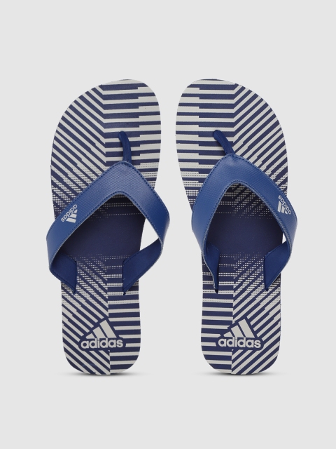 

ADIDAS Men Navy Blue & Grey Striped Thong Flip-Flops