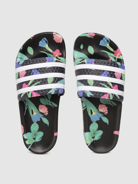 

ADIDAS Originals Women Black & Green Adilette Floral Print Sliders