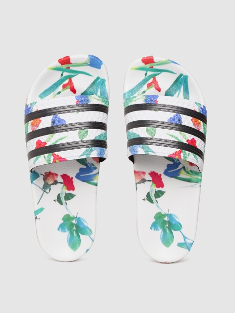 

ADIDAS Originals Women White & Green Adilette Floral Print Sliders