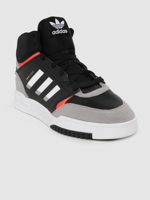 

ADIDAS Originals Men Black & Grey Colourblocked Mid-Top Drop Step Leather Sneakers