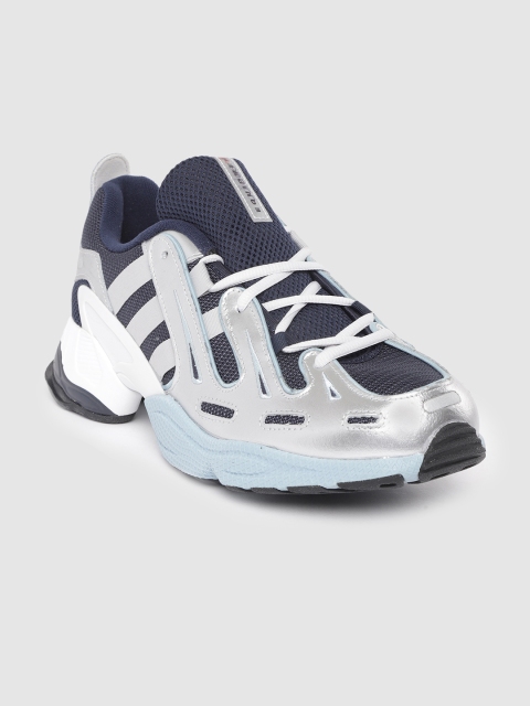 

ADIDAS Originals Men Silver-Toned & Navy Blue EQT Gazelle Colourblocked Sneakers