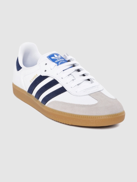 

ADIDAS Originals Men White & Navy Blue Samba OG Colourblocked Leather Sneakers