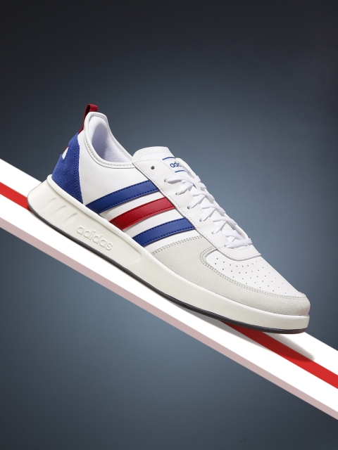

ADIDAS Men White & Navy Leather Court 80S Perforated Tennis Shoes
