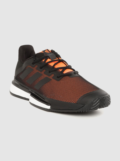 

ADIDAS Men Black & Orange Woven Design Sole Match Bounce Tennis Shoes