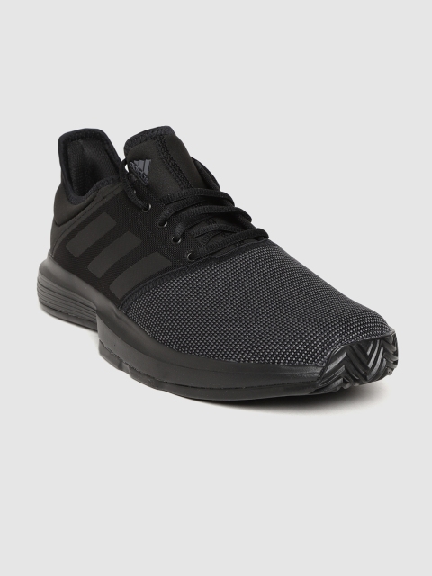 

ADIDAS Men Black Woven Design Game Court Tennis Shoes
