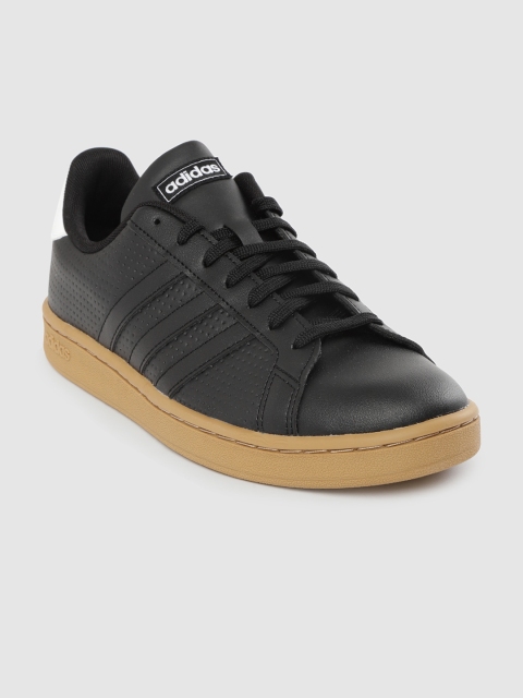 

ADIDAS Men Black Leather Grand Court Perforated Tennis Shoes