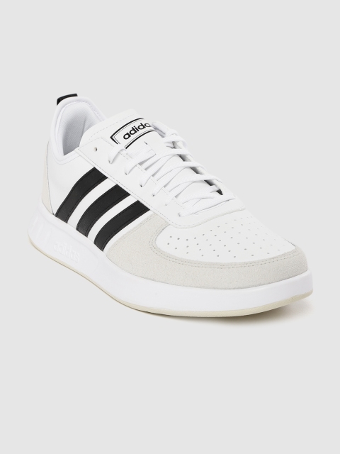 

ADIDAS Men White & Black Leather Court 80S Perforated Sneakers