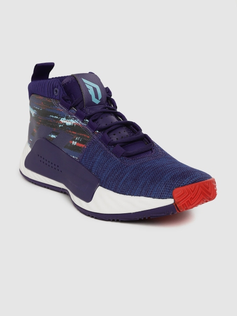 

ADIDAS Men Blue & Purple Woven Design Mid-Top Dame 5 Basketball Shoes