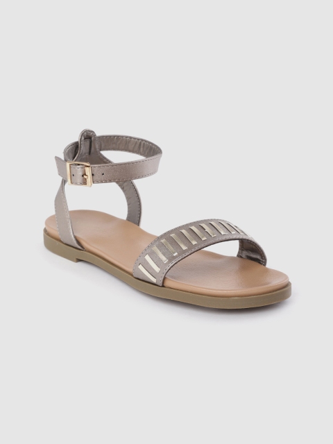 

Allen Solly Women Gunmetal-Toned & Gold-Toned Striped Open Toe Flats, Metallic