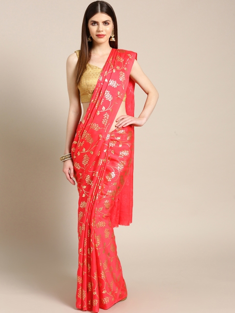 

Ishin Coral Orange & Golden Printed Saree
