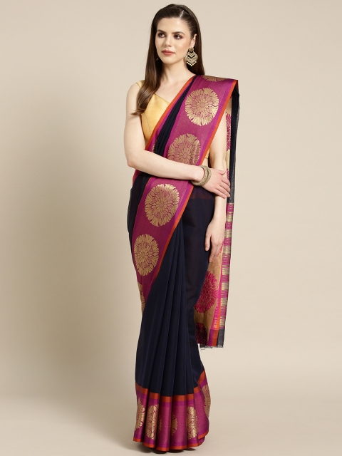 

Ishin Navy Blue & Purple Solid Saree