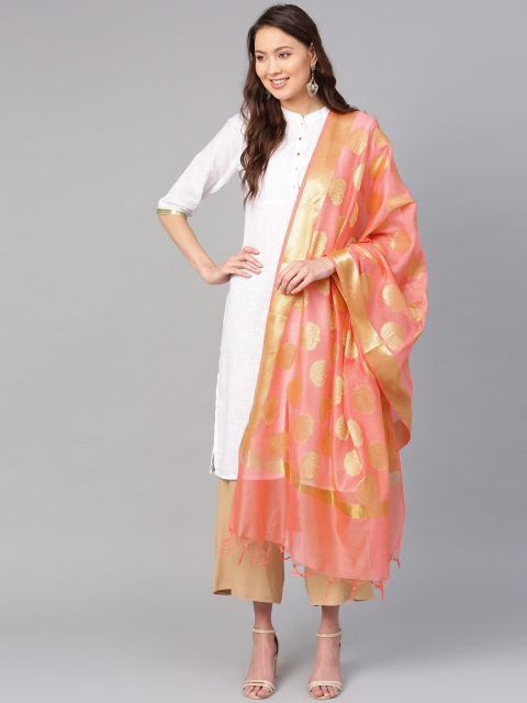 

Ishin Pink & Golden Brocade Zari Work Dupatta