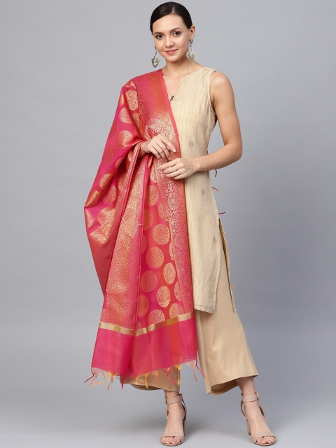

Ishin Pink & Golden Brocade Zari Work Dupatta