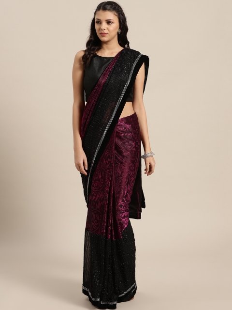 

Chhabra 555 Burgundy & Black Woven Design Saree, Purple