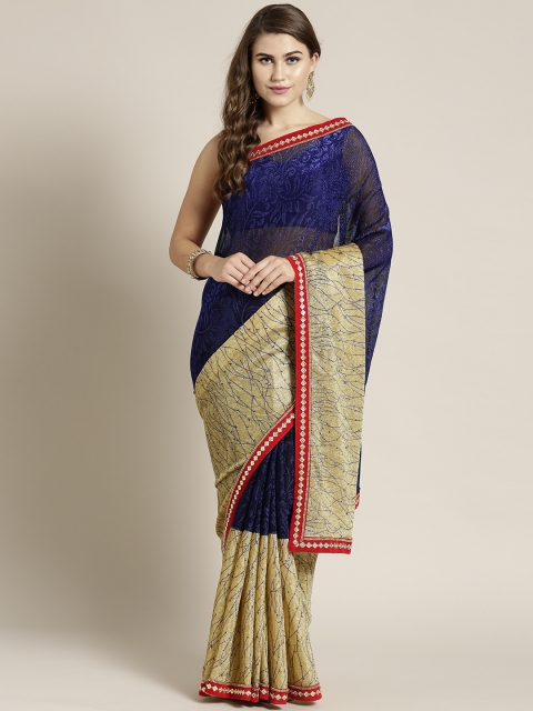 

Chhabra 555 Navy Blue & Golden Foil Print Saree