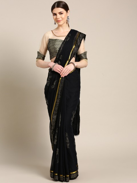 

Chhabra 555 Black & Golden Mukaish Work Embellished Saree