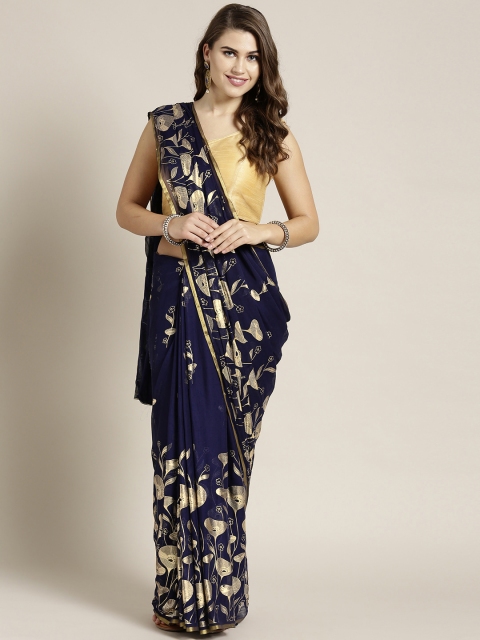 

Chhabra 555 Navy Blue & Golden Foil Print Saree