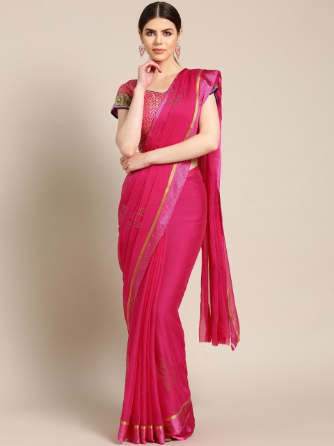 

Chhabra 555 Pink & Golden Mukaish Work Embellished Saree
