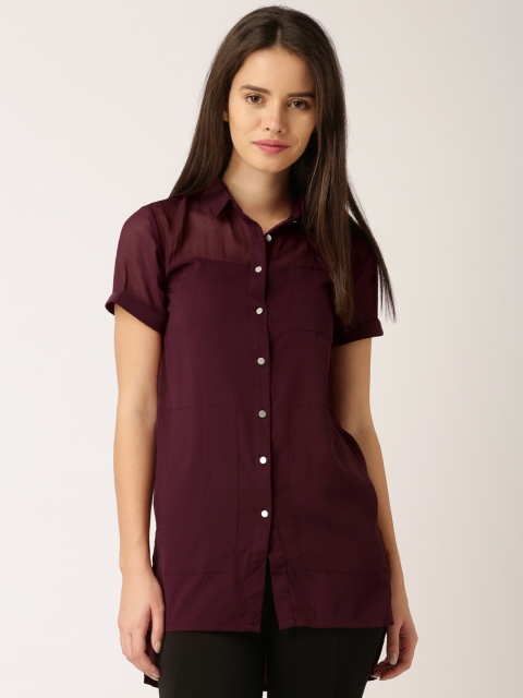 

ETHER Burgundy Semi-Sheer Shirt