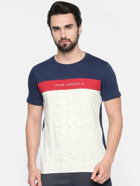 

Proline Active Men Navy Blue & Off-White Colourblocked Round Neck T-shirt