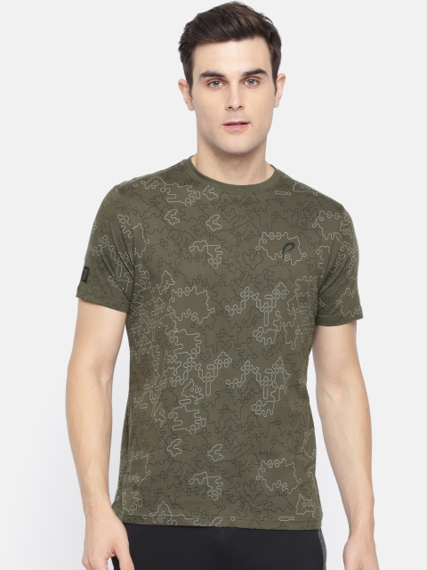 

Proline Active Men Olive Green & Black Printed Round Neck Comfort Fit Pure Cotton T-shirt