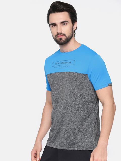 

Proline Active Men Grey & Blue Colourblocked Round Neck T-shirt