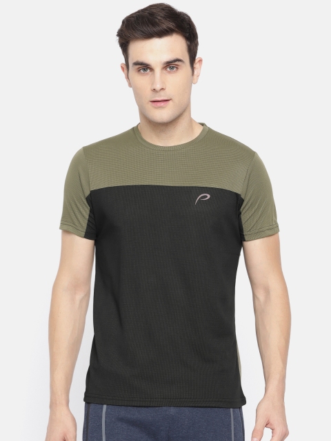 

Proline Active Men Black & Olive Green Colourblocked Round Neck T-shirt