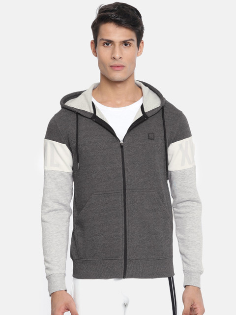

Proline Active Men Charcoal & White Solid Hooded Sweatshirt